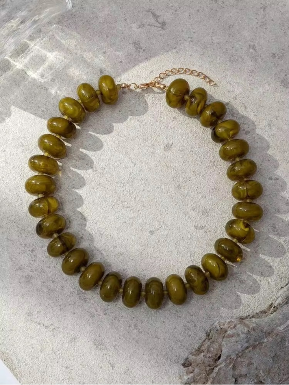 Olive Green Resin Beaded Necklace